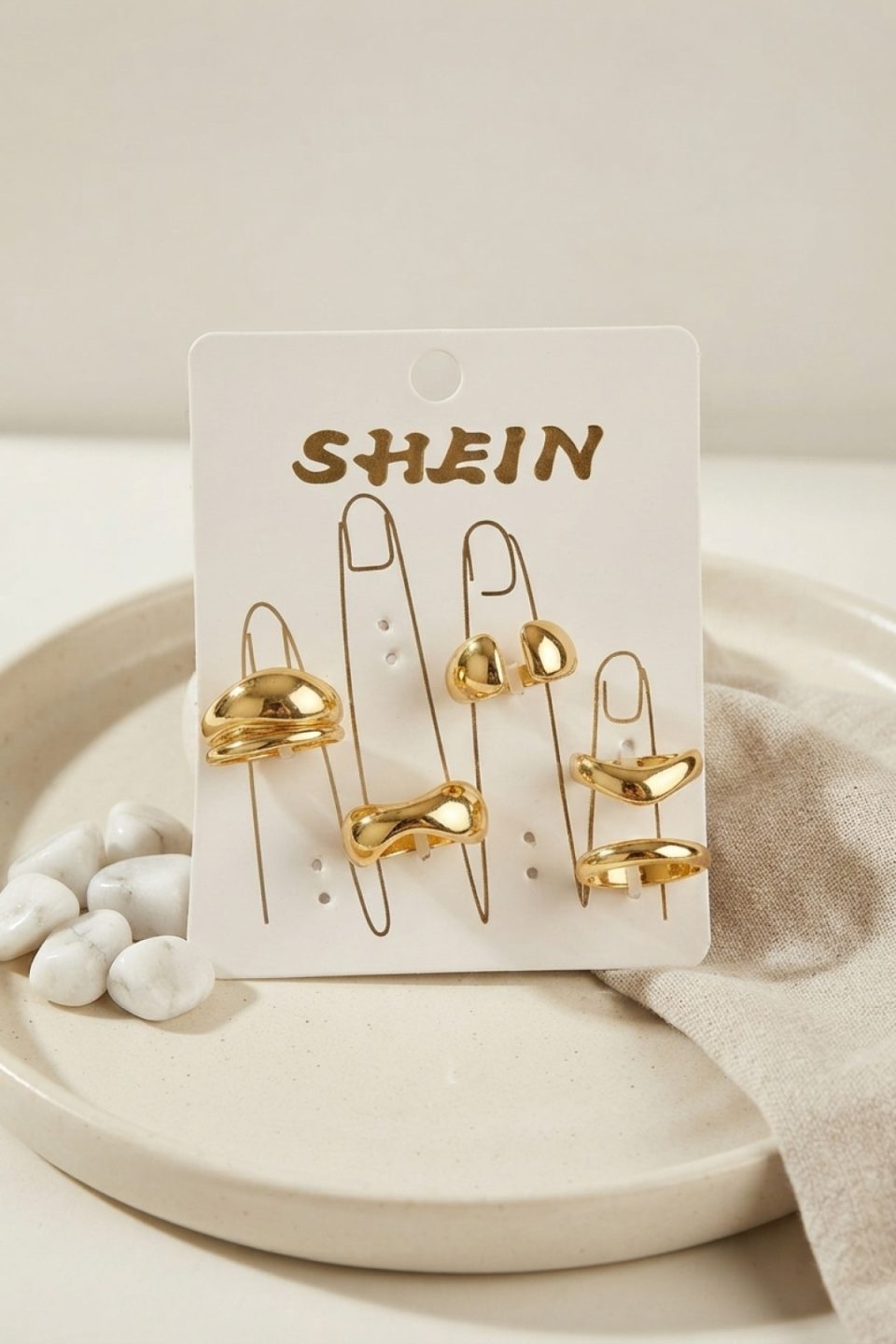 Shekka Gold Renk Pirinç Bohem Yüzük Kombini BYK4270