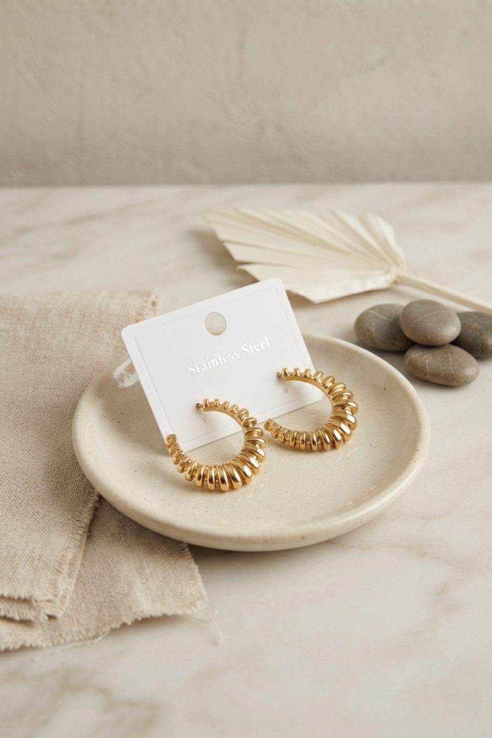 Shekka 316L Çelik Gold Renk Tırtıklı Halka Model Küpe