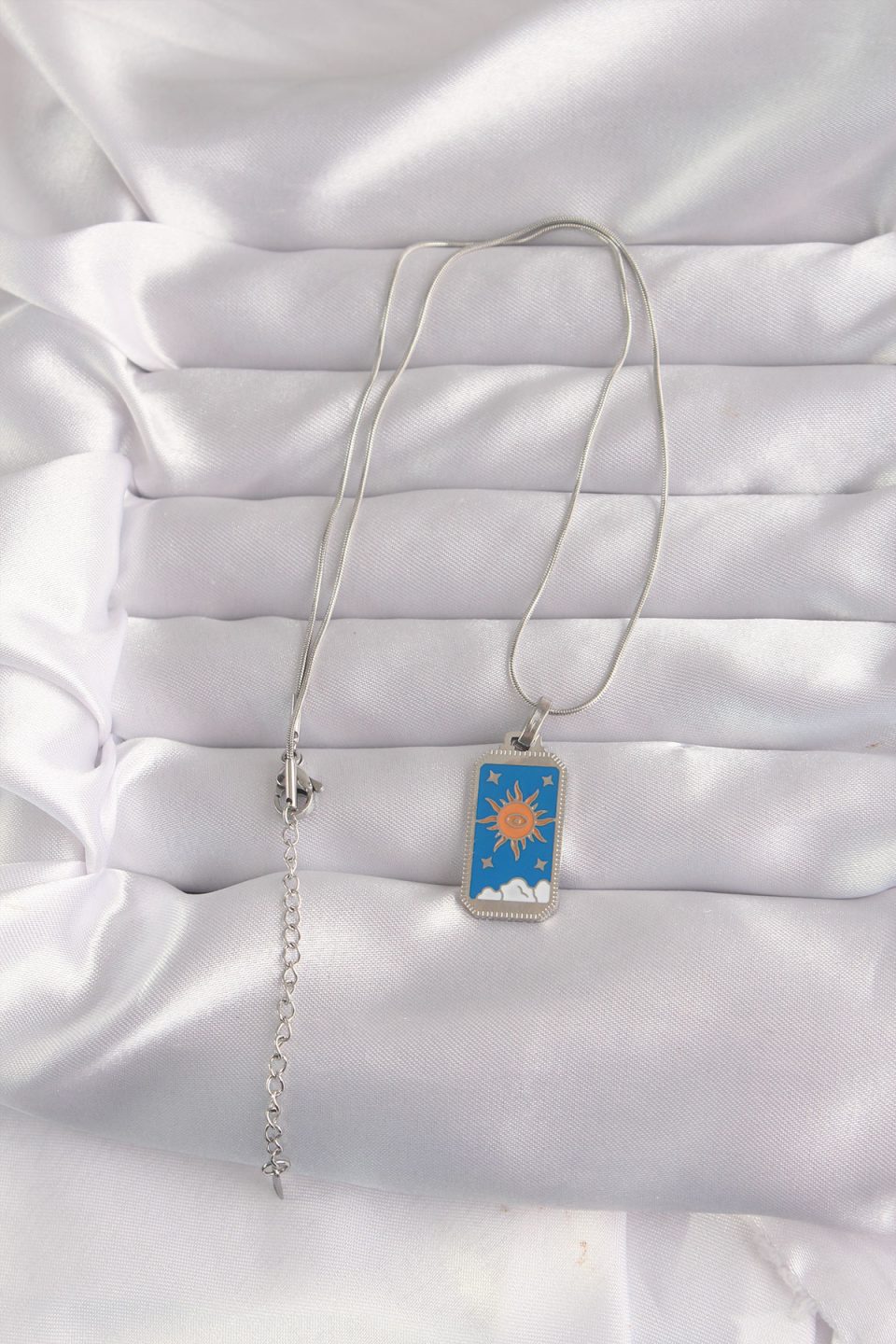 Shekka 316L Çelik Gümüş Renk Mavi Mineli Güneş Model Tarot Kolye — görsel 2