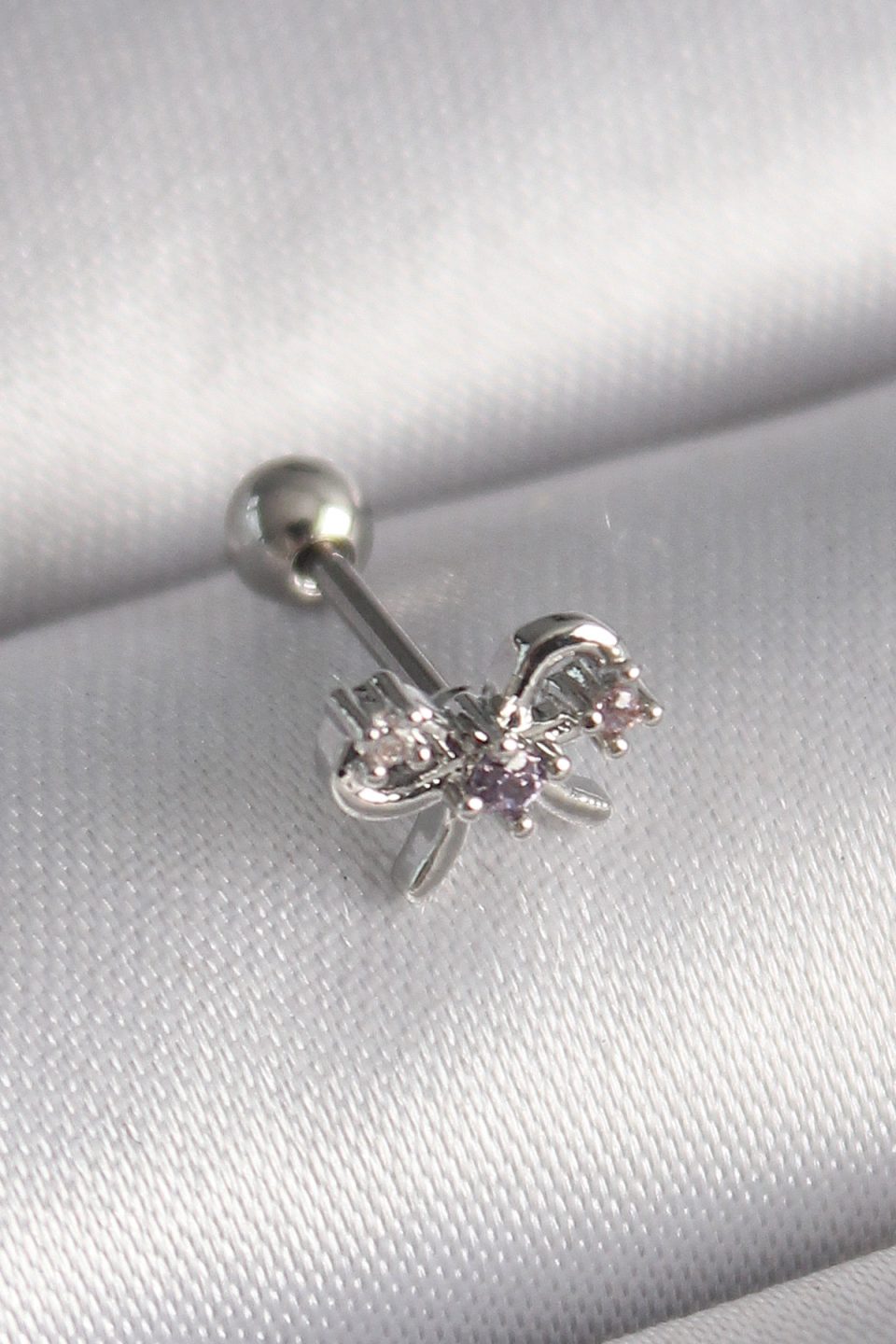 Shekka 316L Çelik Gümüş Renk Zirkon Taşlı Kurdele Tragus Piercing