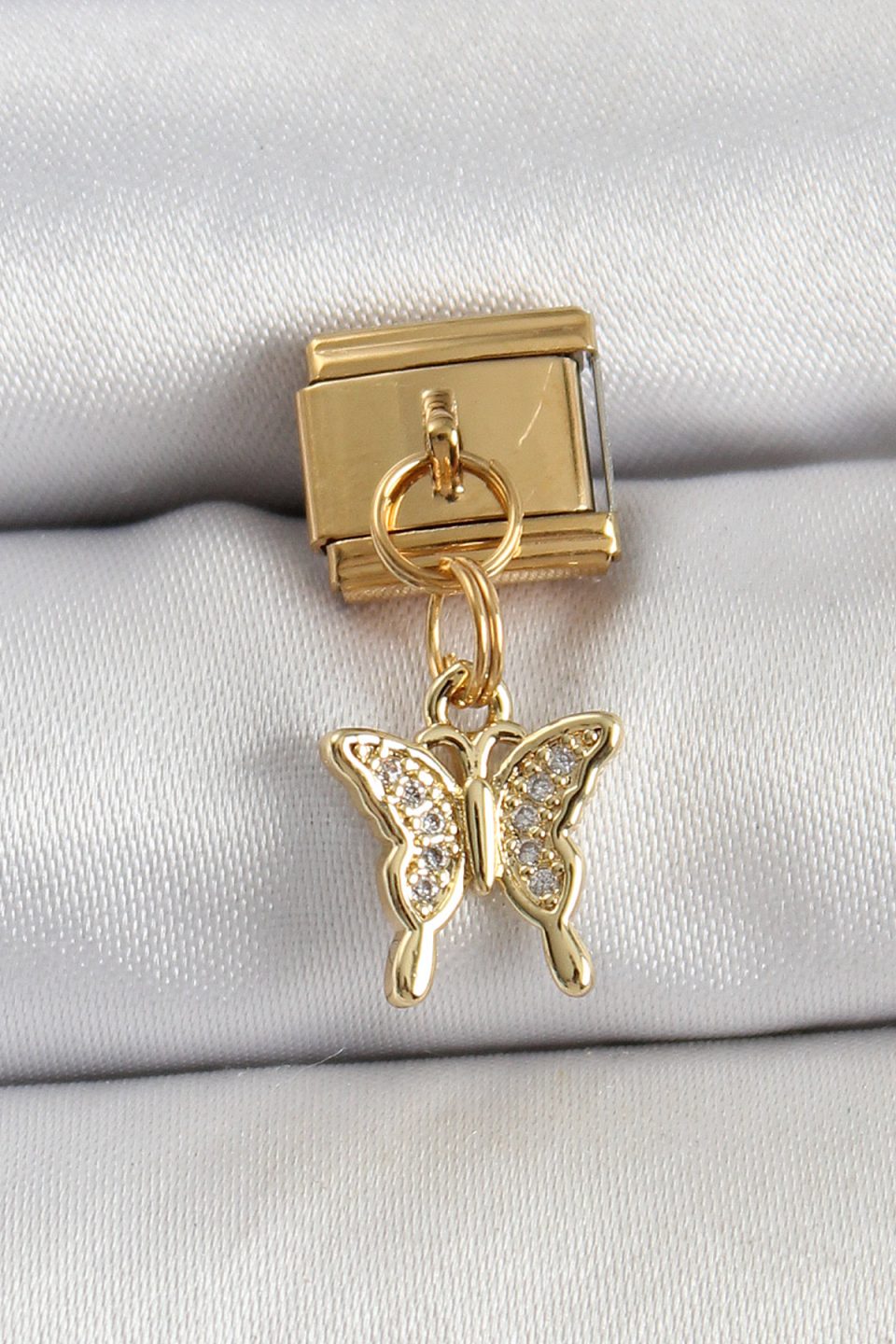 Shekka 316L Çelik Sallantılı Zirkon Taşlı Kelebek Model Gold Renk Nomination Charm