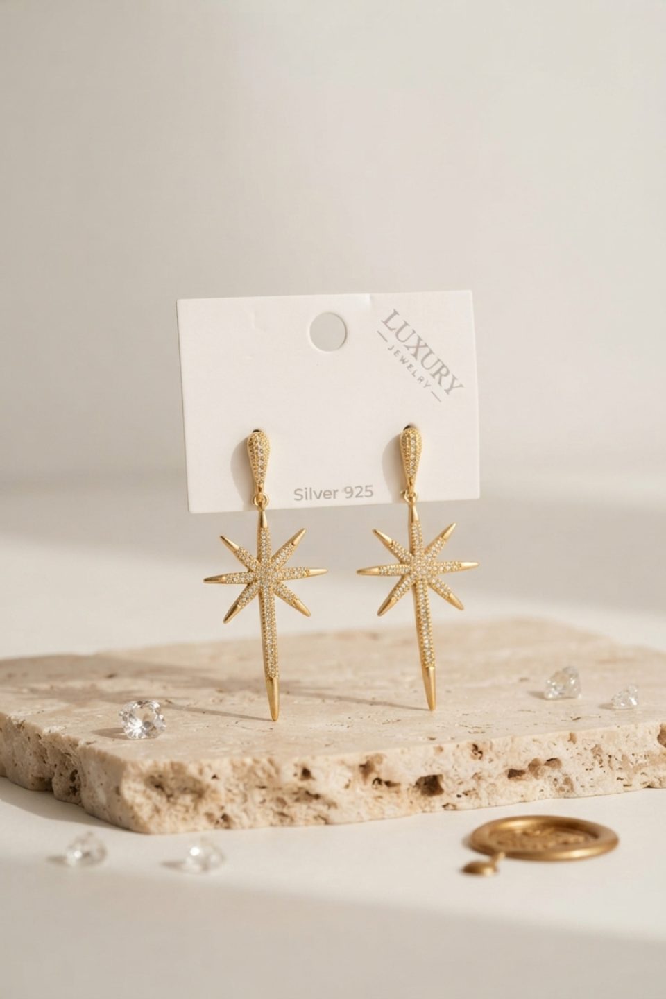 Shekka Gold Renk Kutup Yıldızı Model Zirkon Taşlı Kadın Küpe