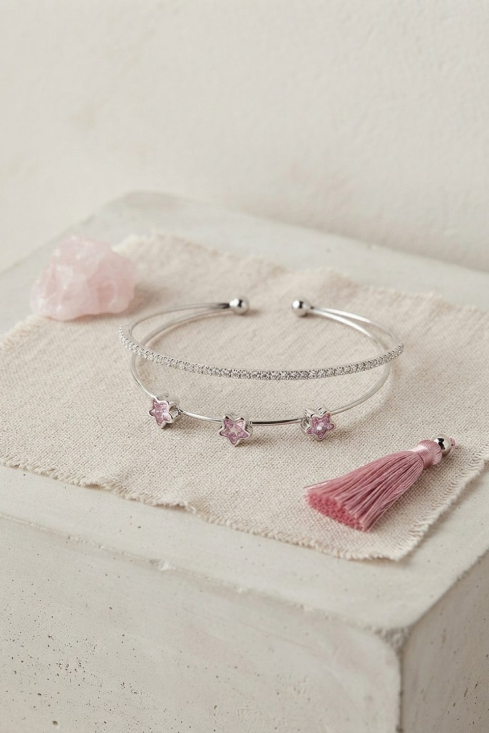 Shekka Pembe Yıldız Model Gold Renk Zirkon Taşlı Pirinç Bileklik