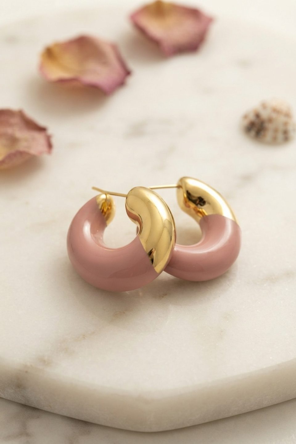 Shekka 316L Çelik Gold Renk Pembe Halka Model Kadın Küpe — görsel 2