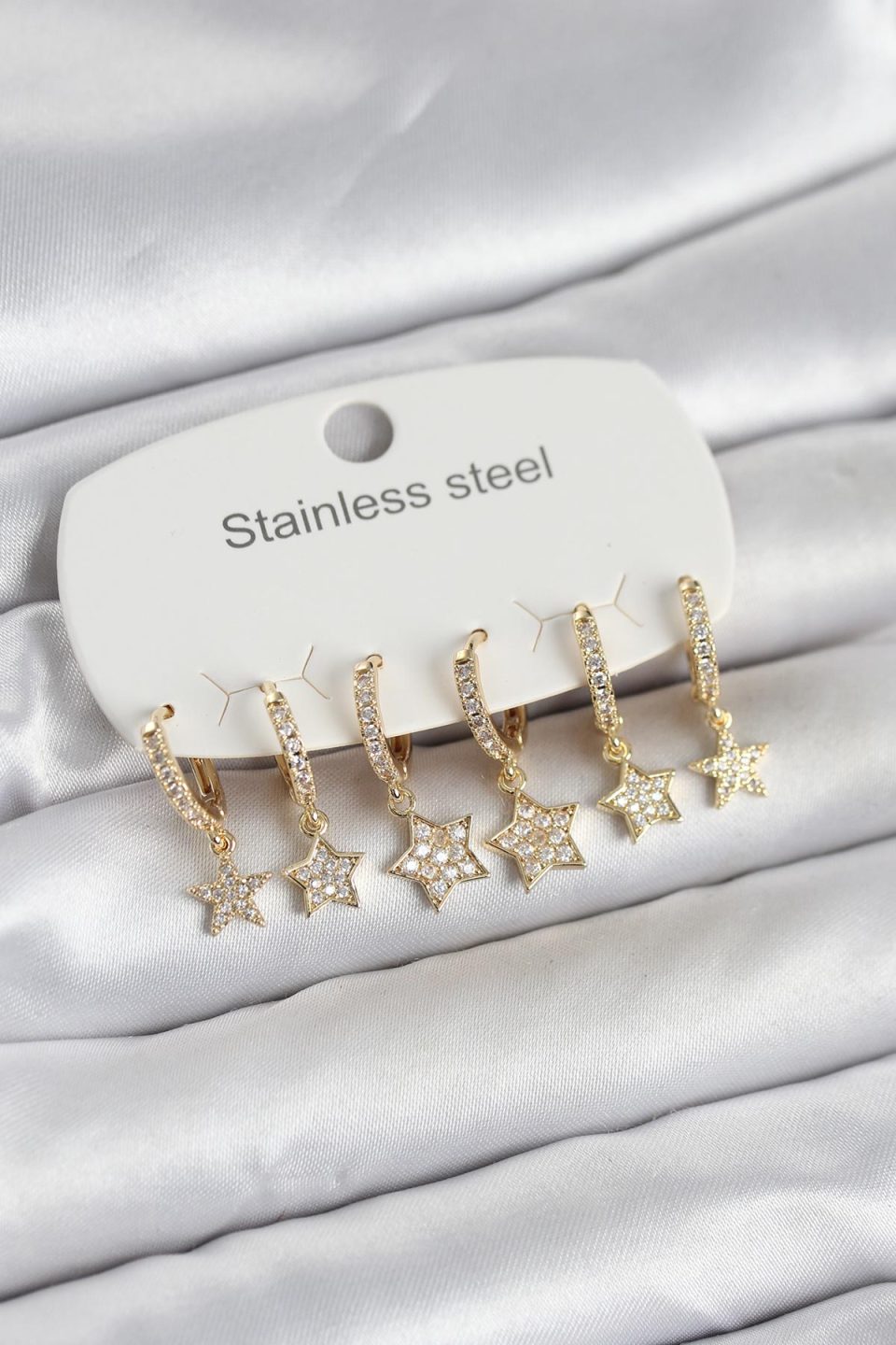 Shekka 316L Çelik Gold Renk 6'lı Set Yıldız Model Kadın Küpe