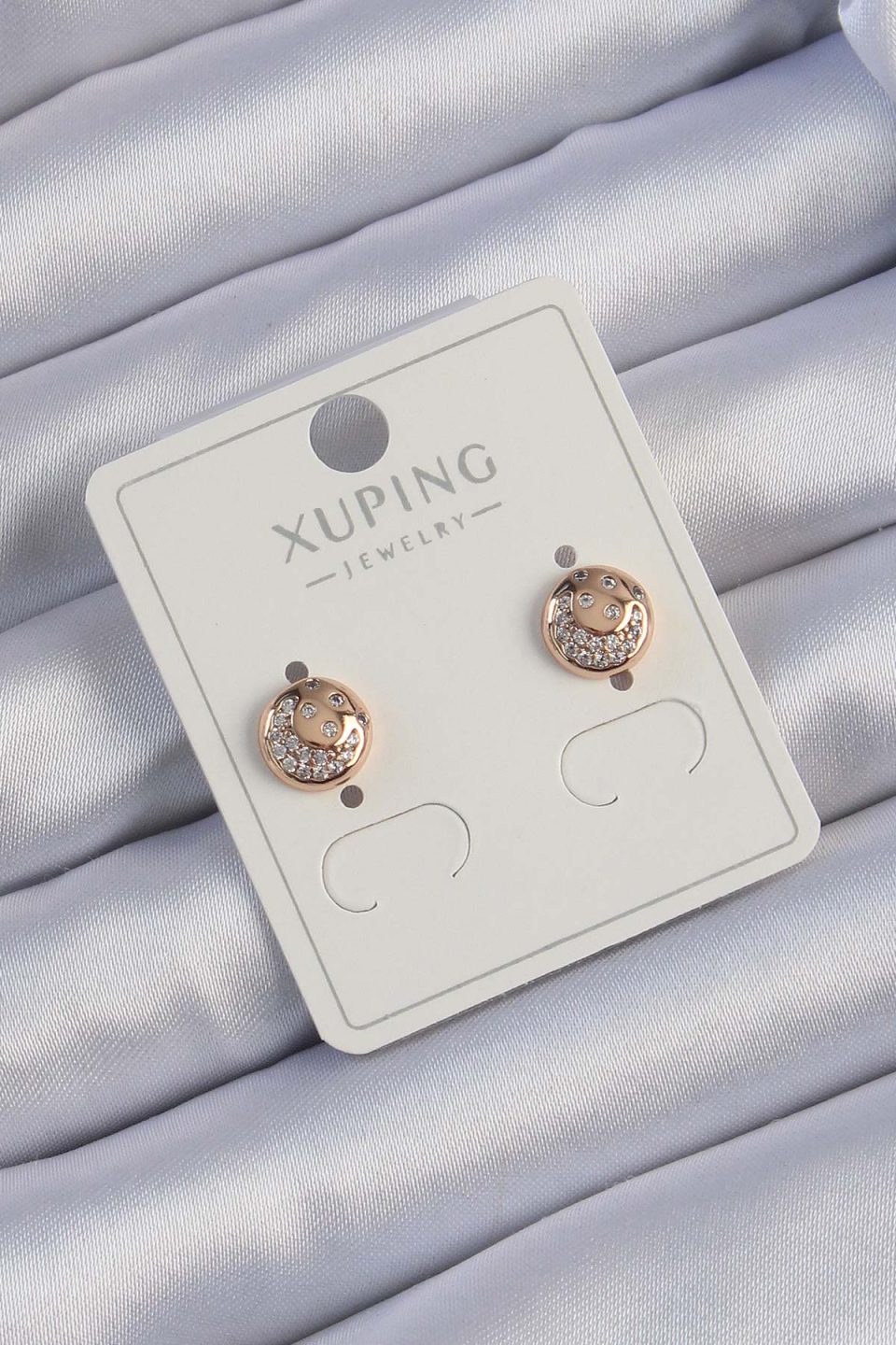 Shekka Xuping Rose Renk Zirkon Taşlı Yansımalı Oval Küpe