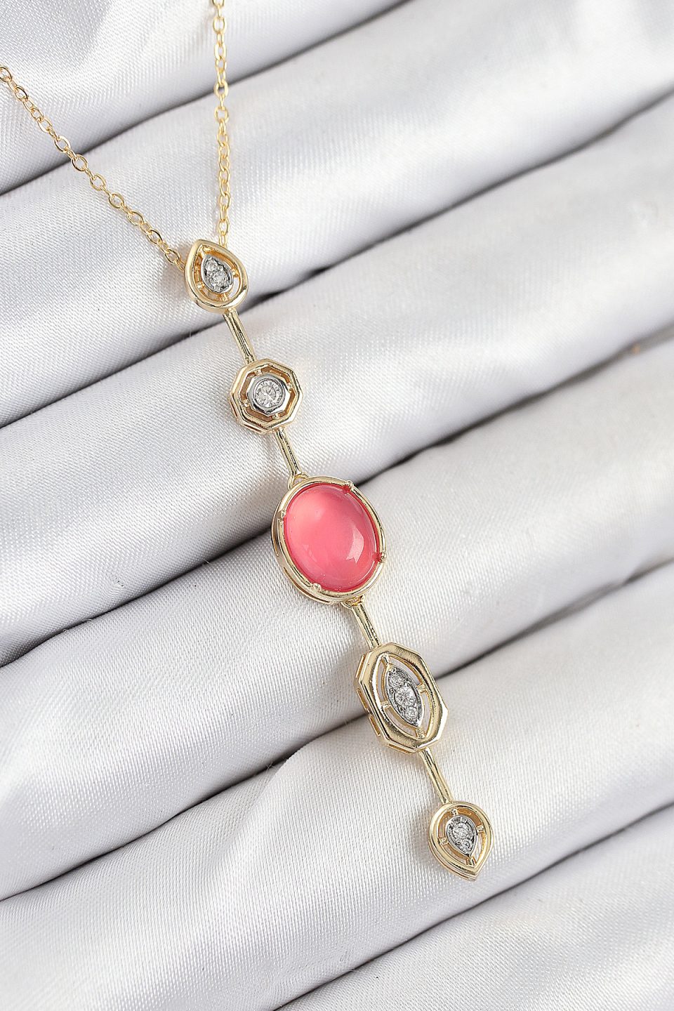 Shekka Pirinç Zincir Pembe Gold Renk Zirkon Taşlı Y Kolye