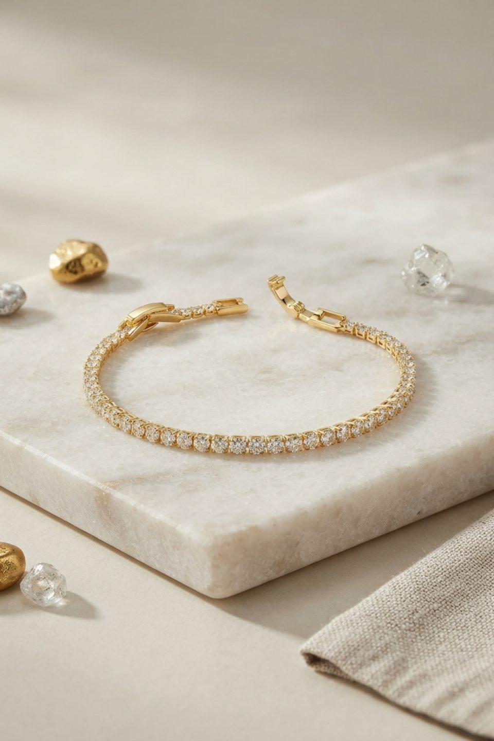 Shekka Pirinç Gold Renk İnce Zirkon Taşlı Su Yolu Kadın Bileklik