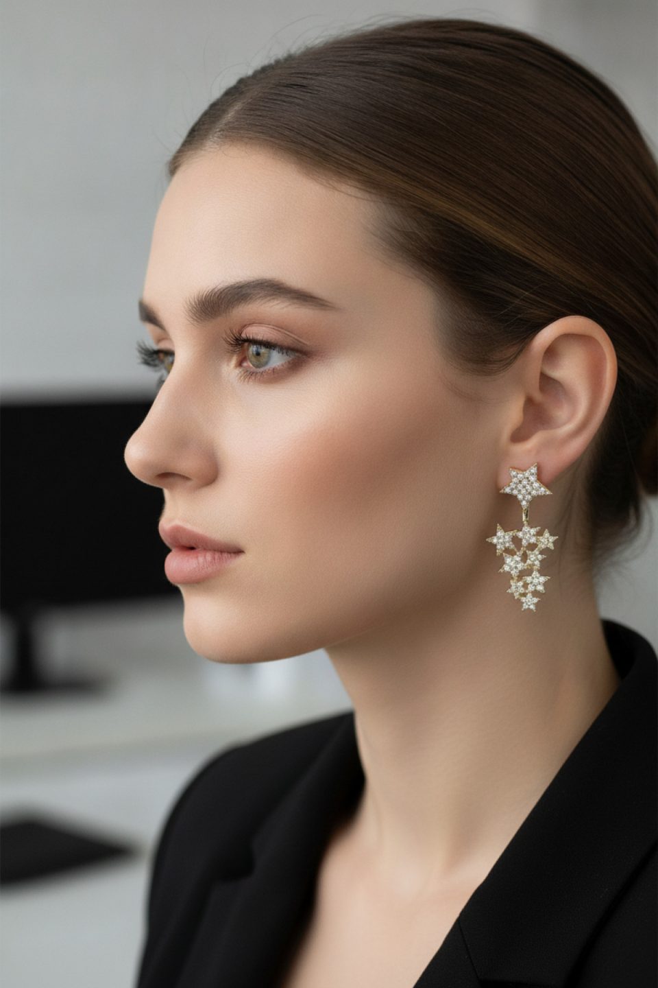 Shekka Yıldız Model Gold Renk Zirkon Taşlı Küpe